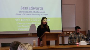 School of Law Alumni Jess Edwards speaking at our criminal justice careers event
