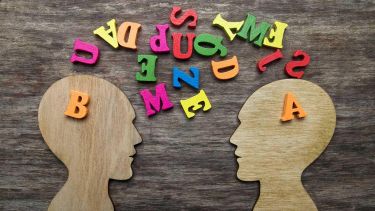 An image or two heads with lots of letters flying above them