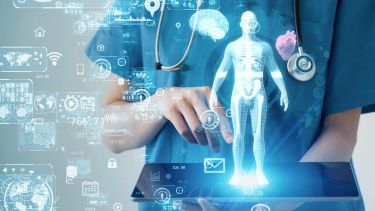 INSIGNEO - AI and Healthcare Data research theme image - stock image of virtual patient and tablet device