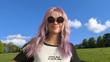 VIDA, a digital character, wearing a T-shirt saying 'every day is earth day'.