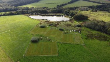 A drone photo showing the landscape of the North Wyke field site