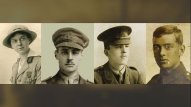 Black and white photos of 4 graduates and students from WW1