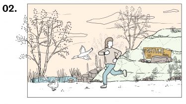 Sketching example showing a runner in a nature park
