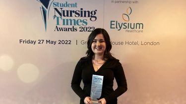 A photo of Emma Peet with her Student Nursing Times award
