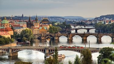 View from Letna to Prague overlooking the river that flows through the middle of the city