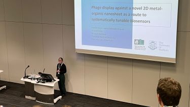 Amelia Wood presenting her work at a conference.