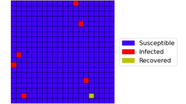 A simulation of infections through time and space