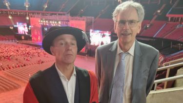 A photo of Prof David Beerling with Prof Nick Pidgeon at Cardiff University