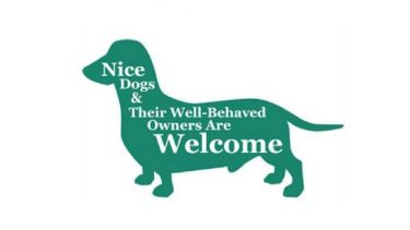 An outline of a dog wit the words Nice Dogs and their well behaved owners are welcome