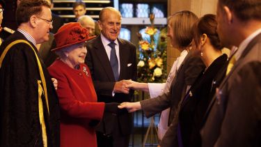 Photo of Queen Elizabeth II and Prince Philip visiting Firth Court 2010