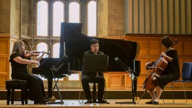 Group of string musicians in Firth Hall