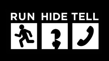 the words run hide tell with icons from the government's terrorist attack messaging