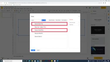 Selecting Source Sans Pro and Source Serif Pro