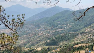 View over mountains and trees in Nepal 