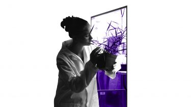 academic with plant in lab