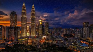 Night Time view of Kuala Lumpur skyline, Malaysia 