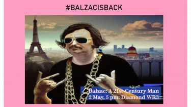 Portrait of French author Balzac announcing an event on 2 May 5pm Diamond Wr 3