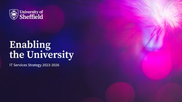 Enabling the University: IT Services Strategy 2023-2026, white text on a purple background