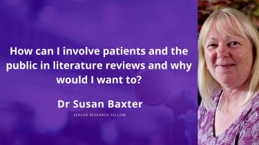 Photograph of Susan Baxter on a purple background