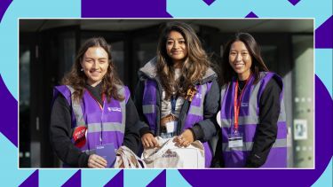 A photo of three student ambassadors smiling