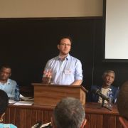 Image of History's Simon Stevens at a conference