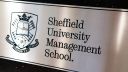 Sheffield Uiversity Management School sign, black text on a silver background