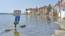 A photograph of a flooded seaside town