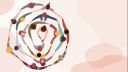 illustration of group of people in circle from diverse culture holding hands.