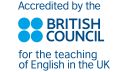 An image of the British Council logo with the text 'Accredited by the British Council for the teaching of English in the UK' around it