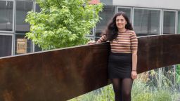 Postgraduate student Asha outside Jessop West.