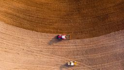 Tractor ploughing field