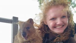 Zoe in Australia with a wallaby