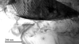 An image from a transmission electron microscope showing precipitate