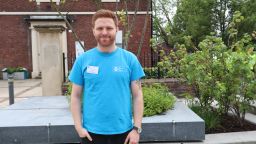 Student ambassador David standing outside the HRI building 