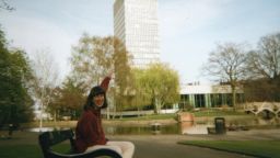 Student Beth Lamon by the Arts Tower in Weston Park