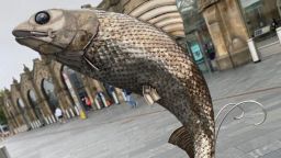 Salmon of steel sculpture.