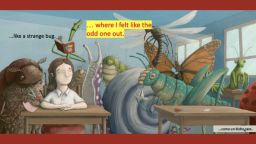 A girl in a school setting among bugs: picture form the picture book the students tackled