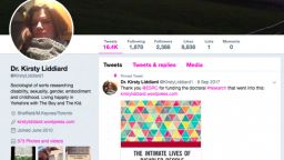 A screenshot from a Twitter profile: Dr Kirsty Liddiard