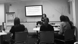 Black and white photo of seminar