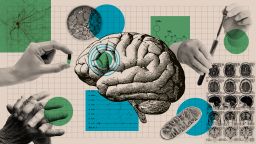 Graphic showing brain and drug discovery research