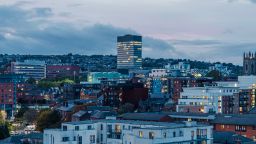 Cityscape of Sheffield in the evening