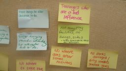 Post-it notes on a wall as part of the Future Creating workshop