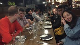 The NanoStencil group in a restaurant in Tampere.