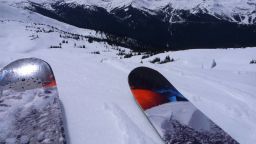 Pair of skis on snow