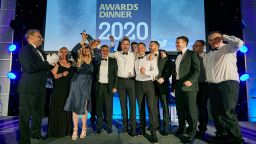 A photograph Sheffield Forgemasters winning the 2020 Manufacturing Apprenticeship / Training Programme Award which Sheffield University Management School sponsored