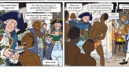 A sample of the graphic novel showing people being sold as slaves