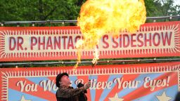 A fire breather on stage at the last May Fayre event in 2019