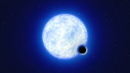 This artist’s impression shows what the binary system VFTS 243 might look like if we were observing it up close. 