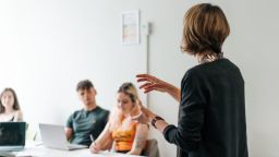 A photo of a lecturer speaking