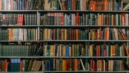 A shot of bookshelves in Western Bank Library, taking up the whole frame.